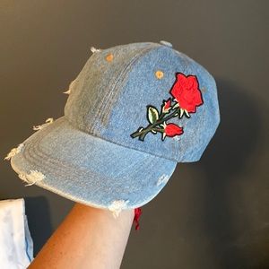 Denim rose patch hat